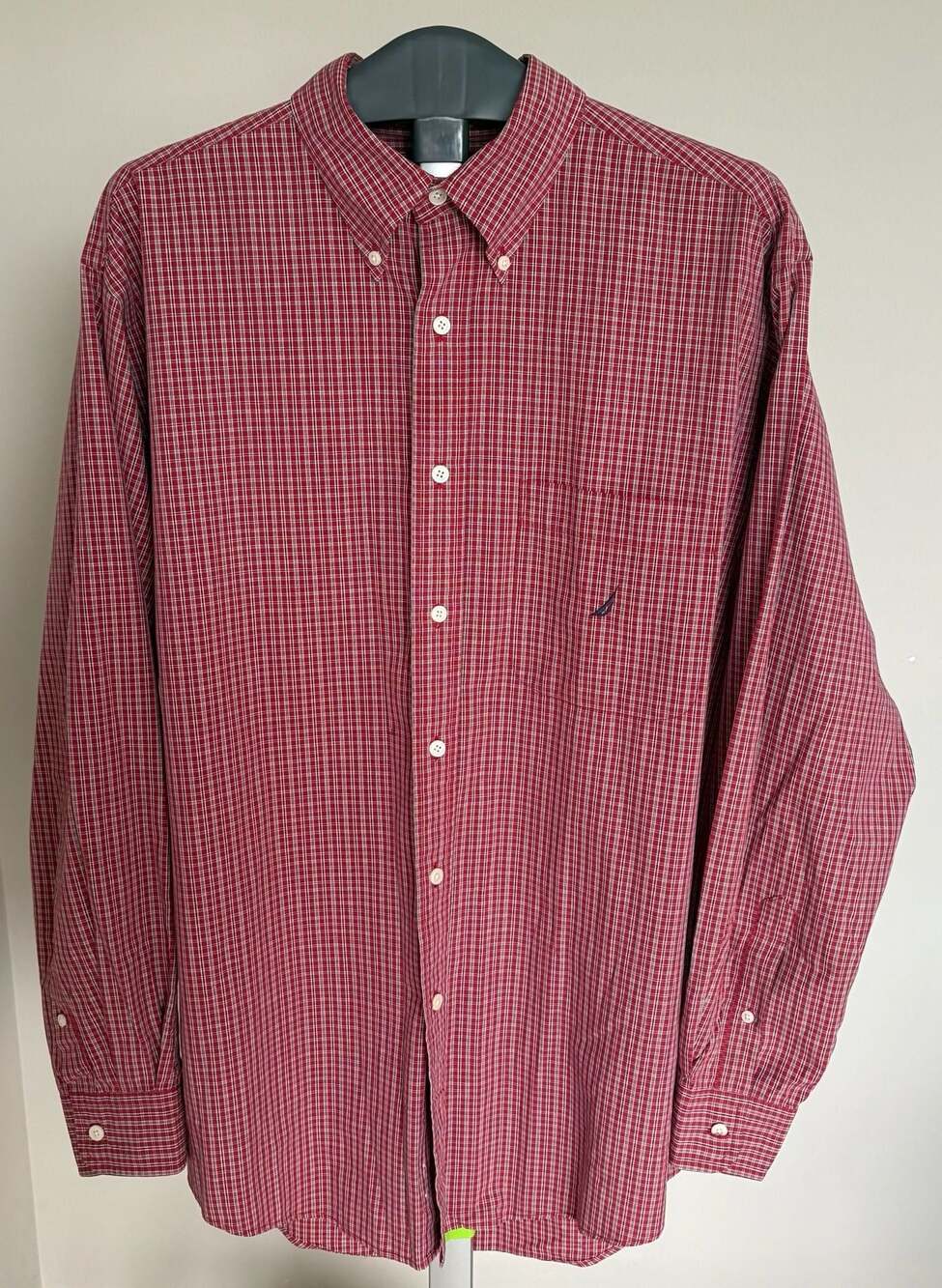 Nautica Long Sleeve Button Down Cotton Shirt Red and Blue Plaid Size L